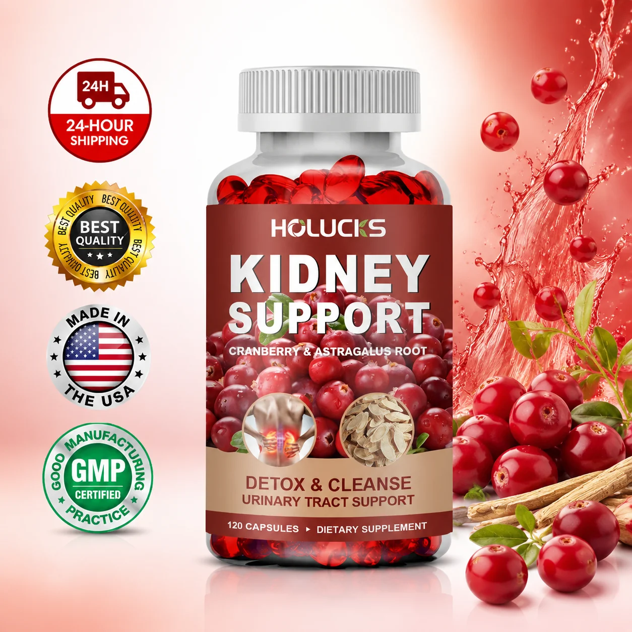 Health Wellness Usa - Natuurlijke Nierreinigingscapsules, met Cranberry, Paardenstaartpoeder, ondersteunen